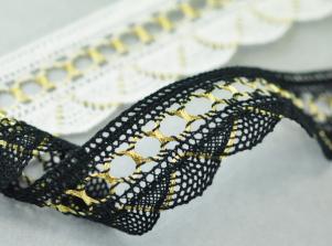 DA189白/黑線金蔥花邊蕾絲COTTON + METALLIC BRAID
